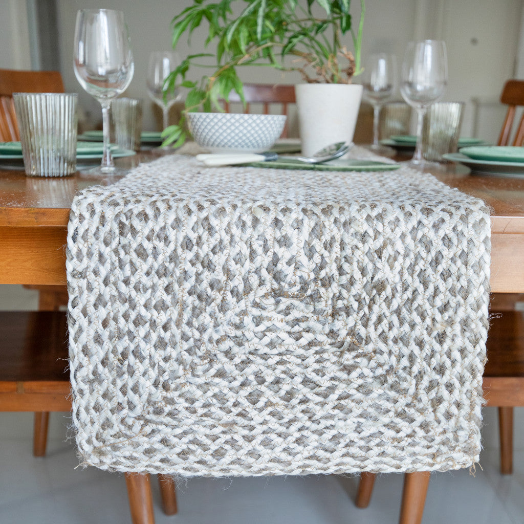 80" Brown Ivory And Natural Braided Jute Table Runner - Loft&Timber