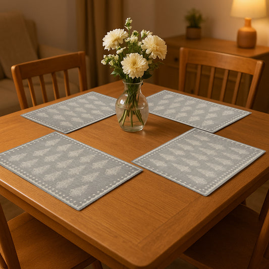 19" Set of Four Gray And Cream Geometric Medallion Cotton Placemats - Loft&Timber