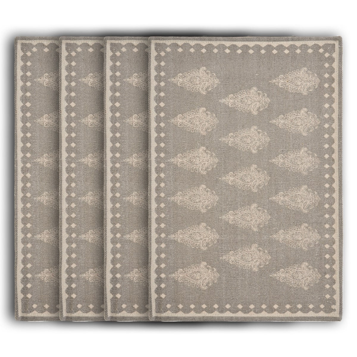 19" Set of Four Gray And Cream Geometric Medallion Cotton Placemats - Loft&Timber