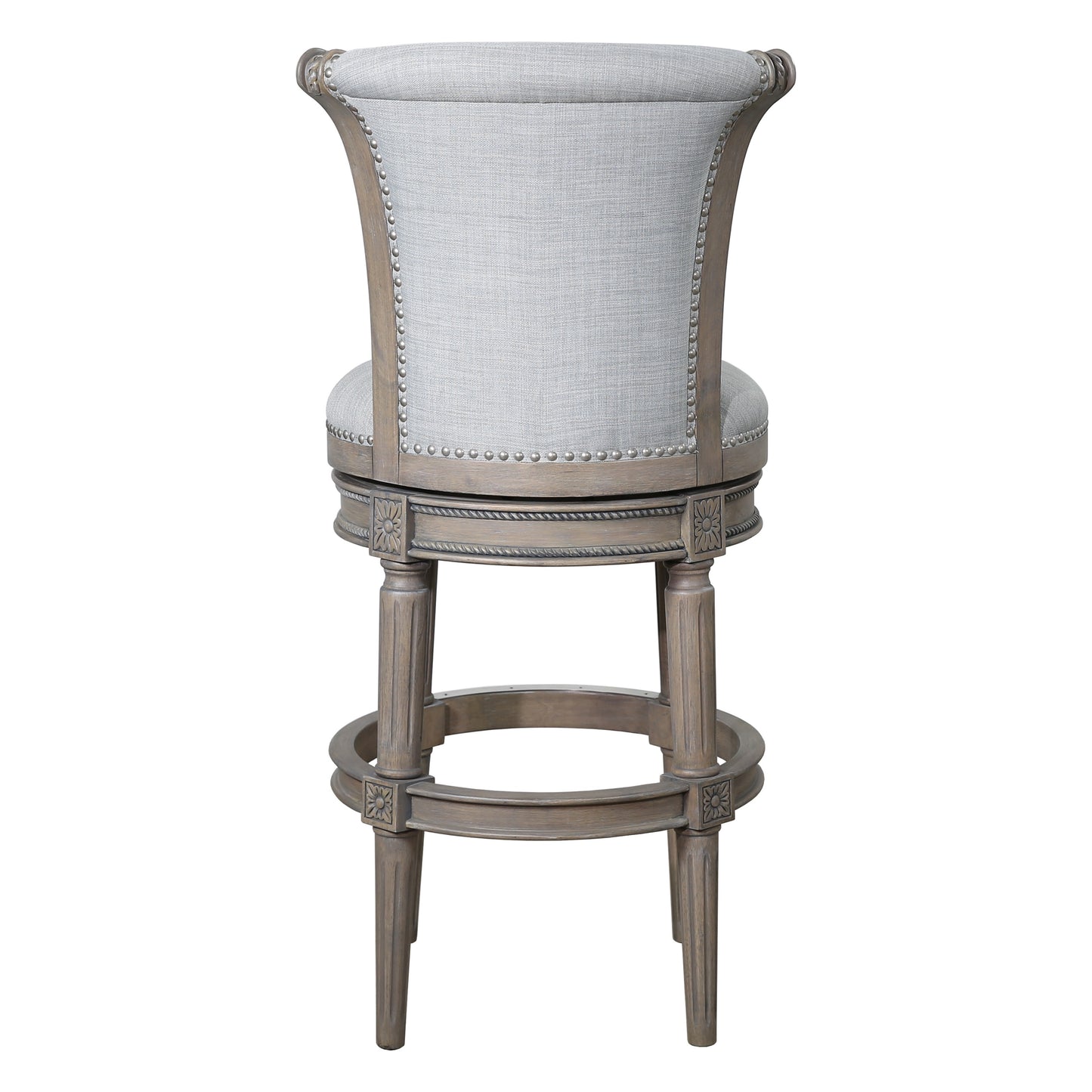 30" Gray Solid Wood and Linen Bar Height Swivel Bar Chair - Loft&Timber