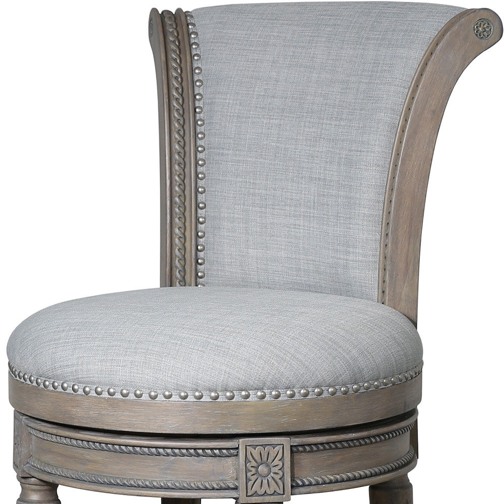 30" Gray Solid Wood and Linen Bar Height Swivel Bar Chair - Loft&Timber