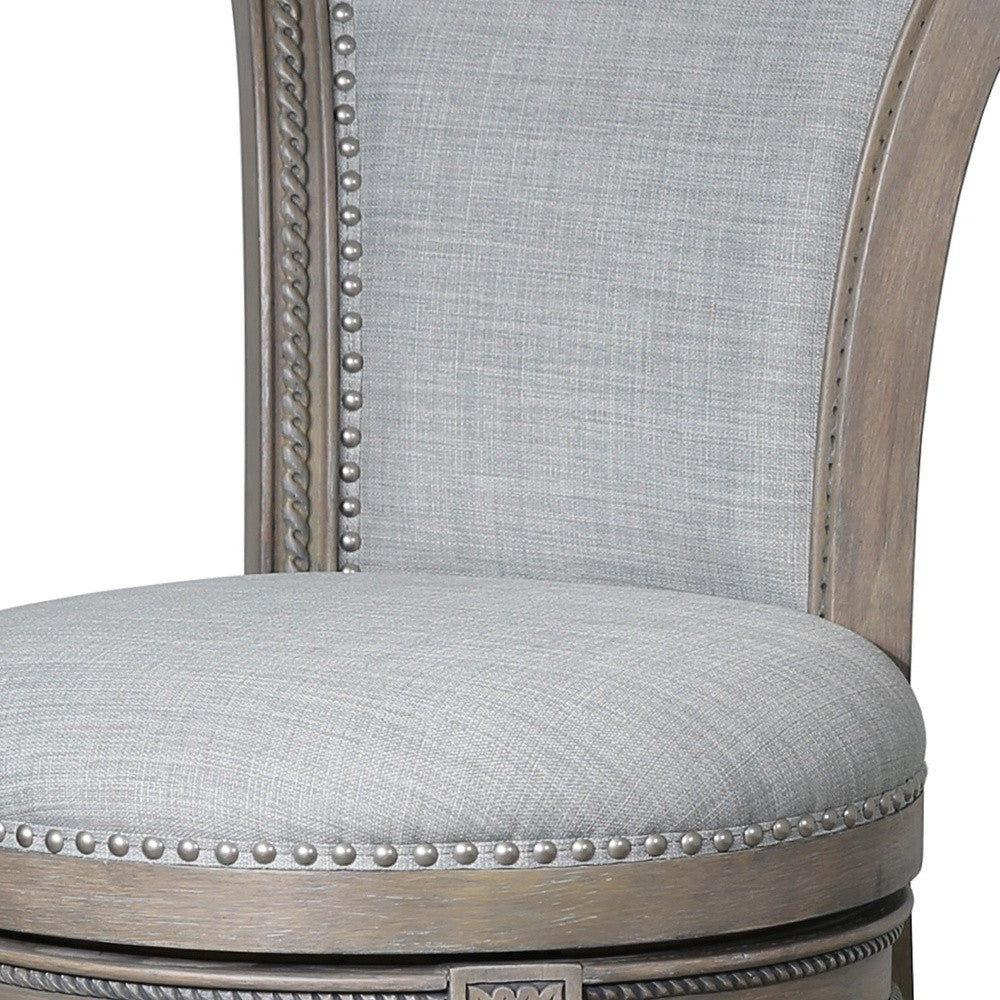 30" Gray Solid Wood and Linen Bar Height Swivel Bar Chair - Loft&Timber