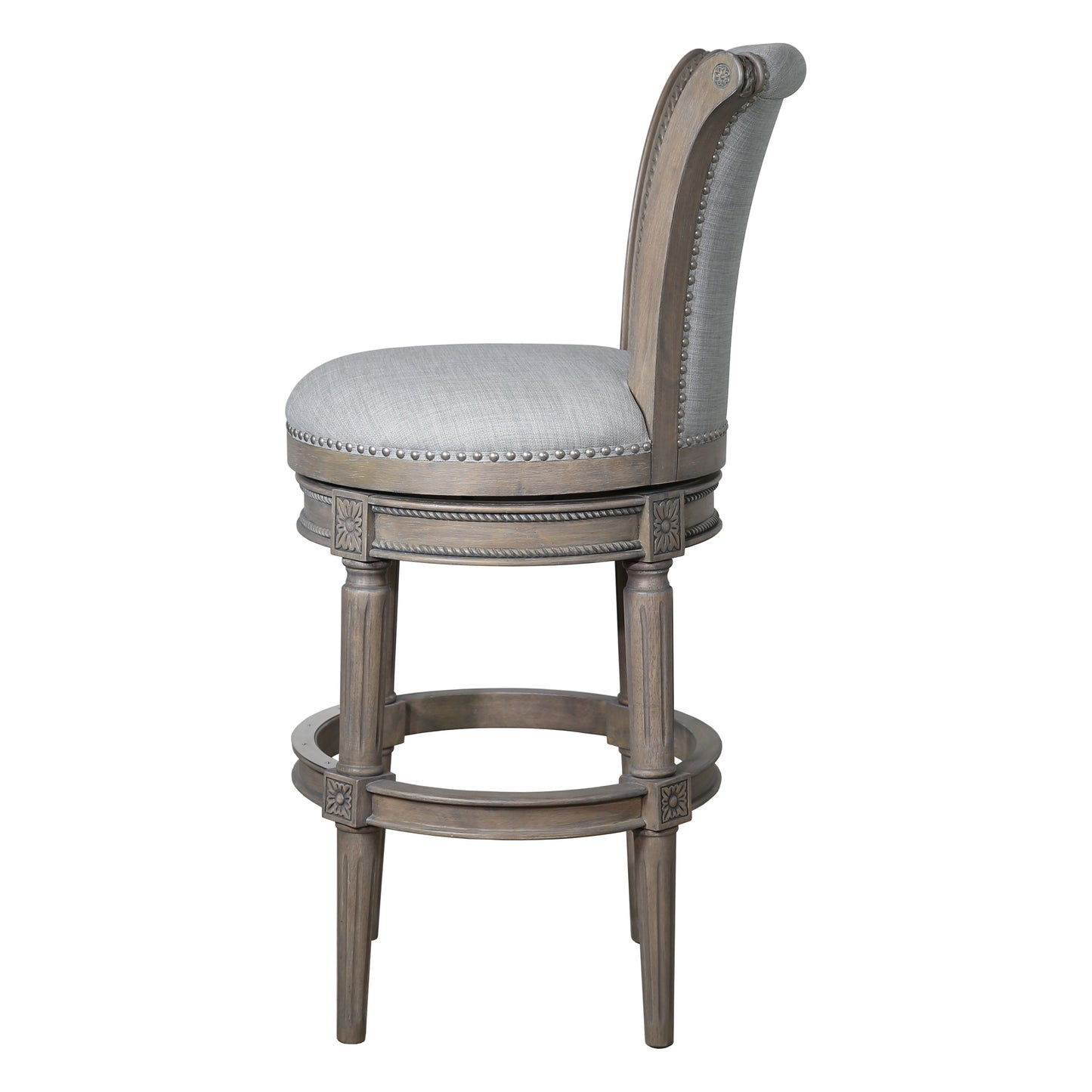 30" Gray Solid Wood and Linen Bar Height Swivel Bar Chair - Loft&Timber