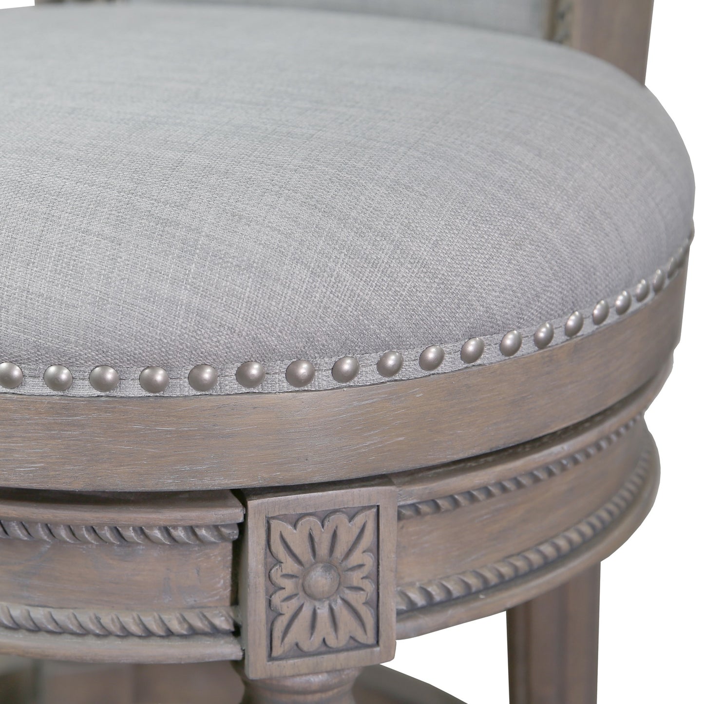 30" Gray Solid Wood and Linen Bar Height Swivel Bar Chair - Loft&Timber