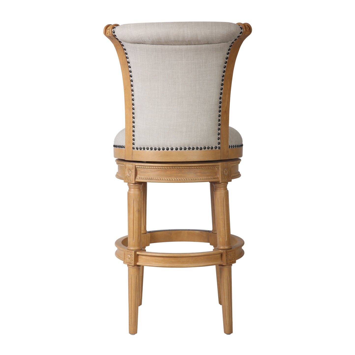 30" Beige and Natural Fabric and Solid Wood Bar Height Swivel Bar Chair - Loft&Timber