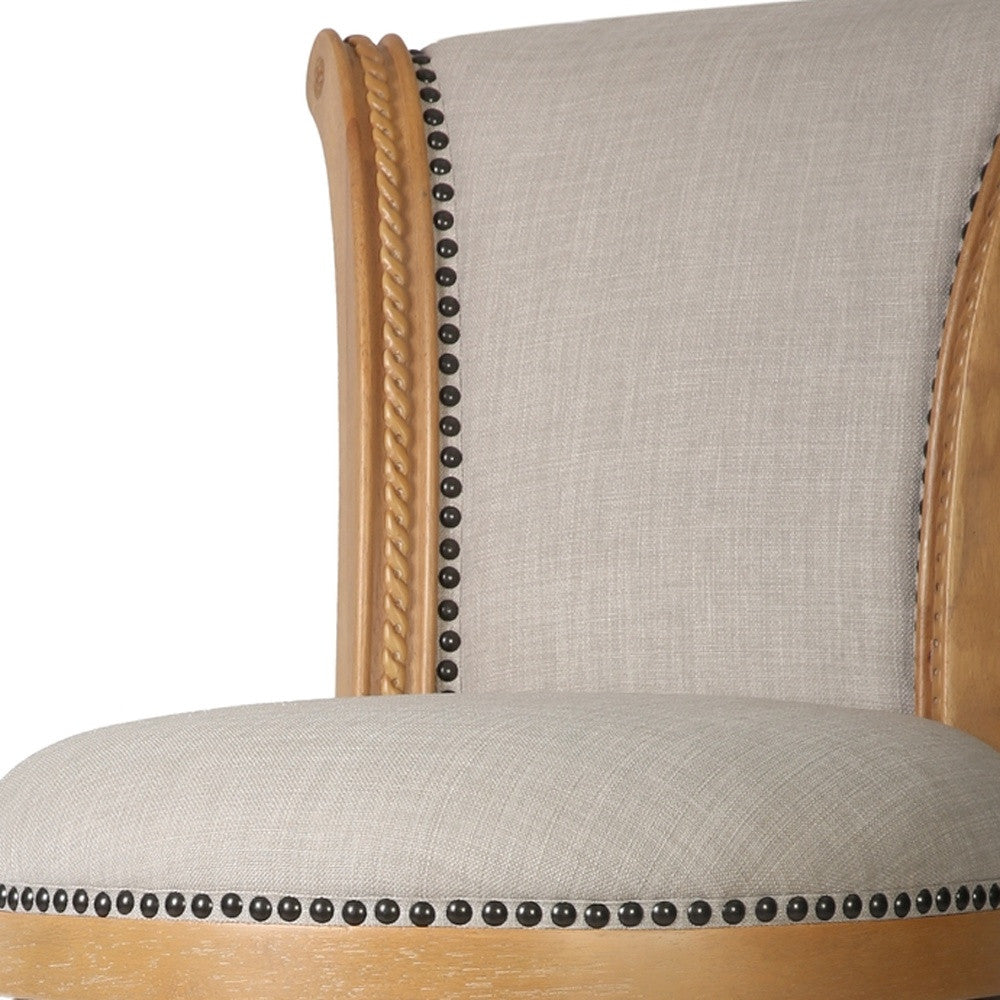 30" Beige and Natural Fabric and Solid Wood Bar Height Swivel Bar Chair - Loft&Timber