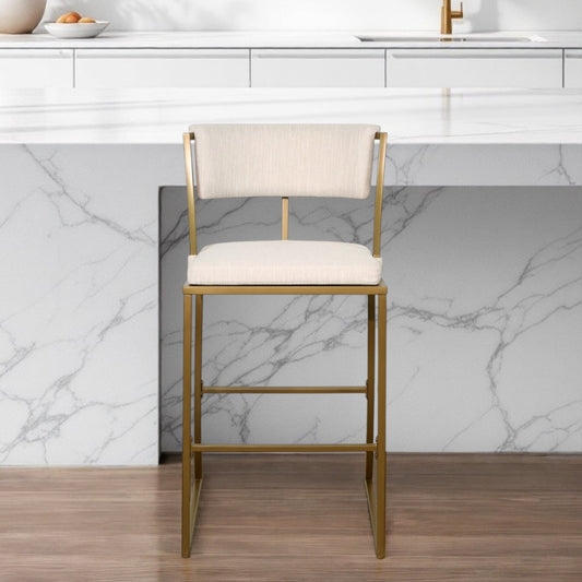 30" Beige And Antiqued Brass Steel Low Back Bar Height Bar Chair - Loft&Timber