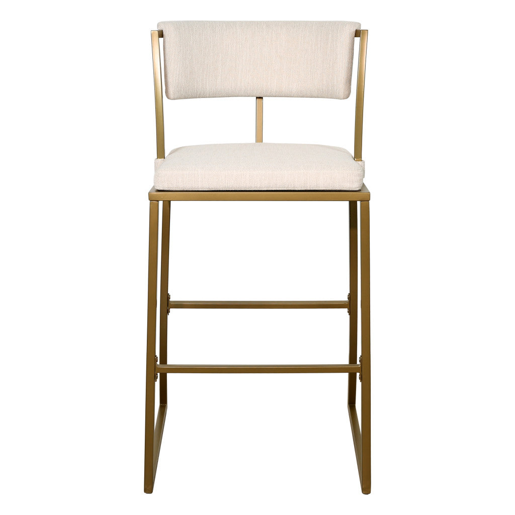 30" Beige And Antiqued Brass Steel Low Back Bar Height Bar Chair - Loft&Timber