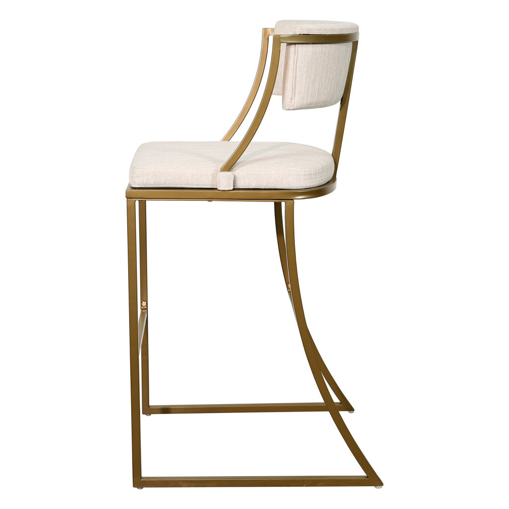 30" Beige And Antiqued Brass Steel Low Back Bar Height Bar Chair - Loft&Timber