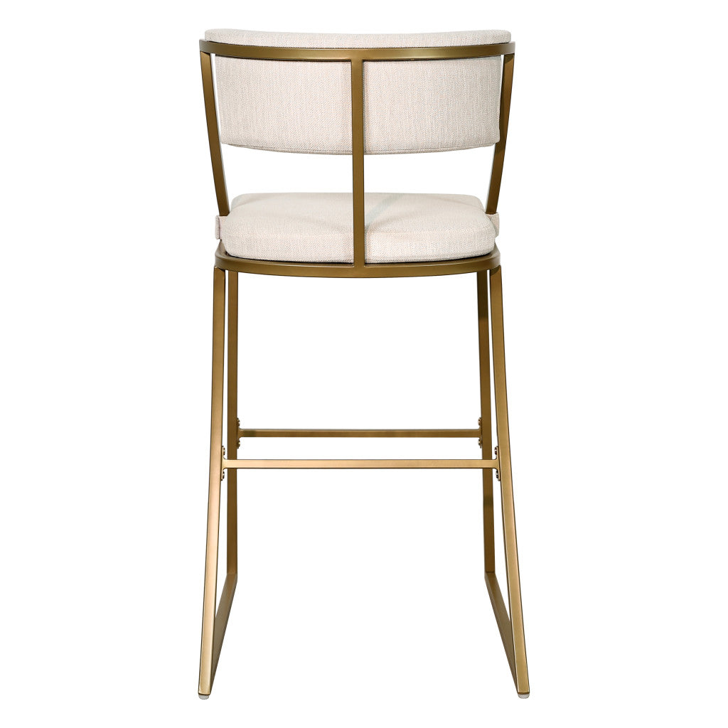 30" Beige And Antiqued Brass Steel Low Back Bar Height Bar Chair - Loft&Timber