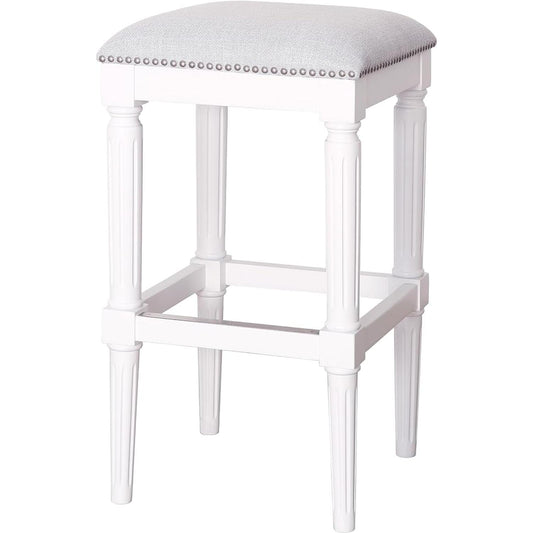 31" Light Gray and White Solid Wood Backless Bar Height Bar Chair-1