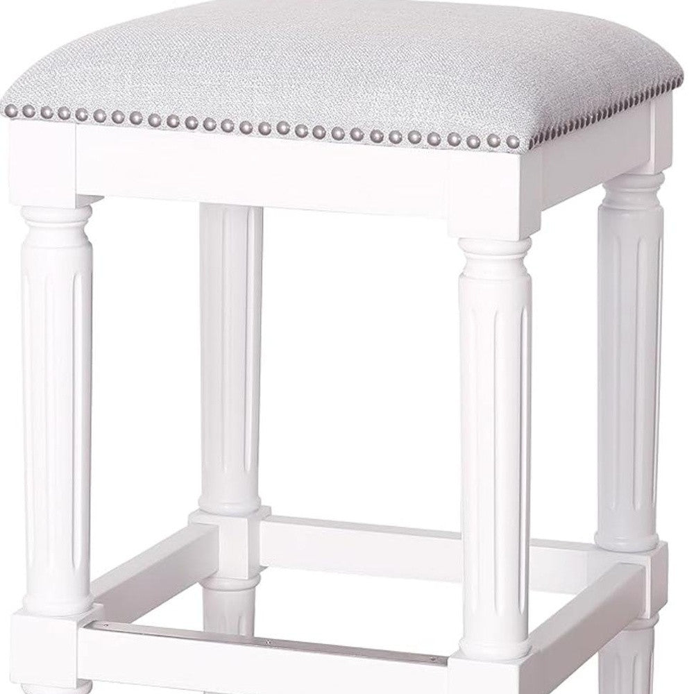 31" Light Gray and White Solid Wood Backless Bar Height Bar Chair-2