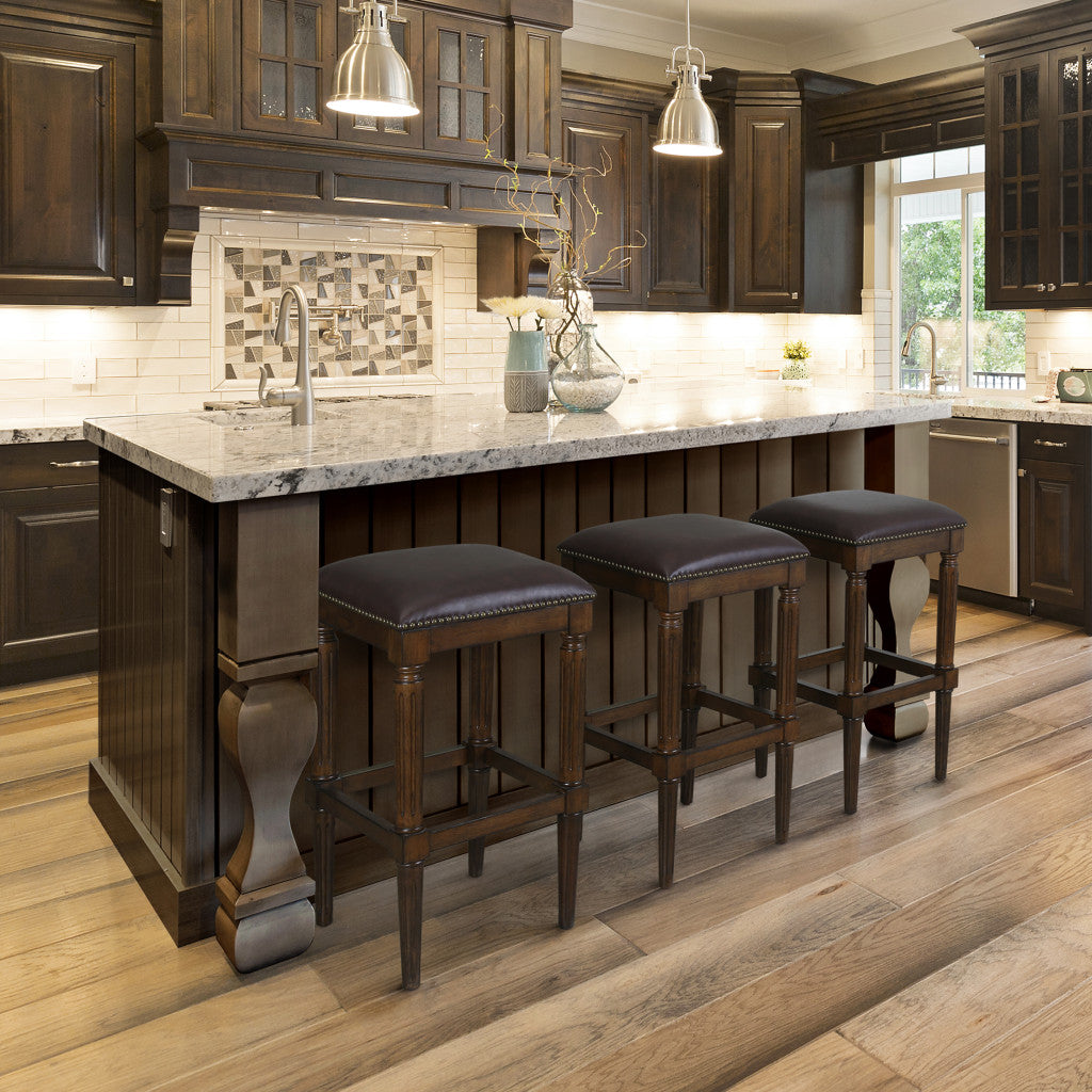 31" Brown And Dark Brown Solid Wood Backless Bar Height Bar Chair-5