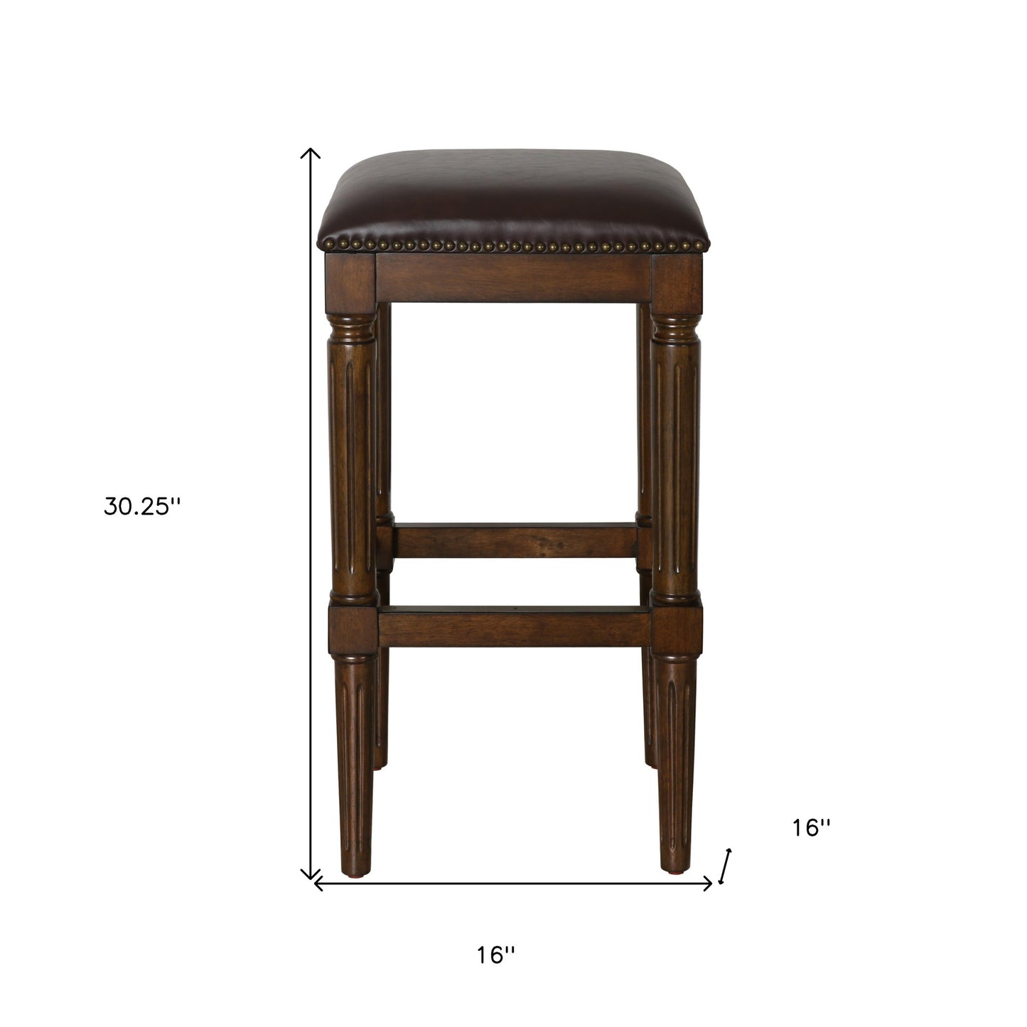 31" Brown And Dark Brown Solid Wood Backless Bar Height Bar Chair-6