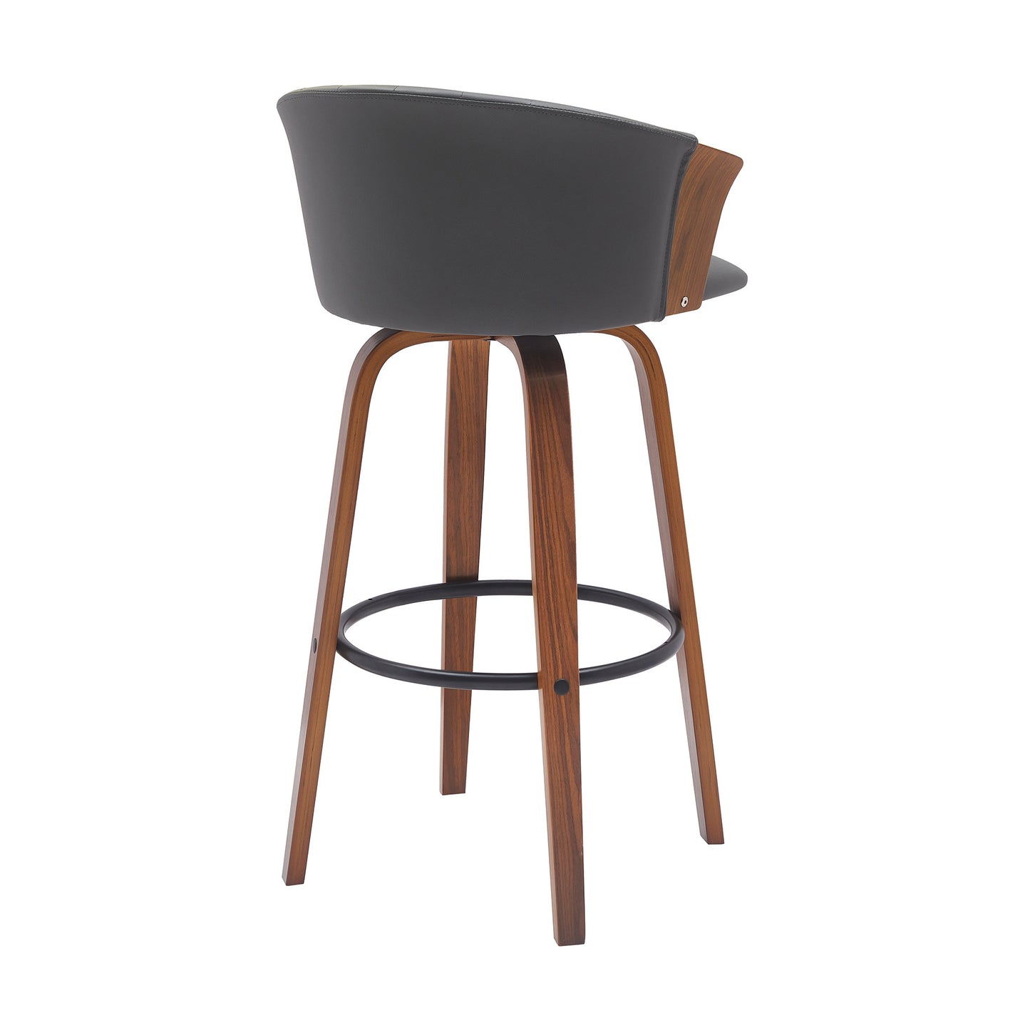 30" Gray And Wood Brown Faux Leather Swivel Bar Height Bar Chair - Loft&Timber