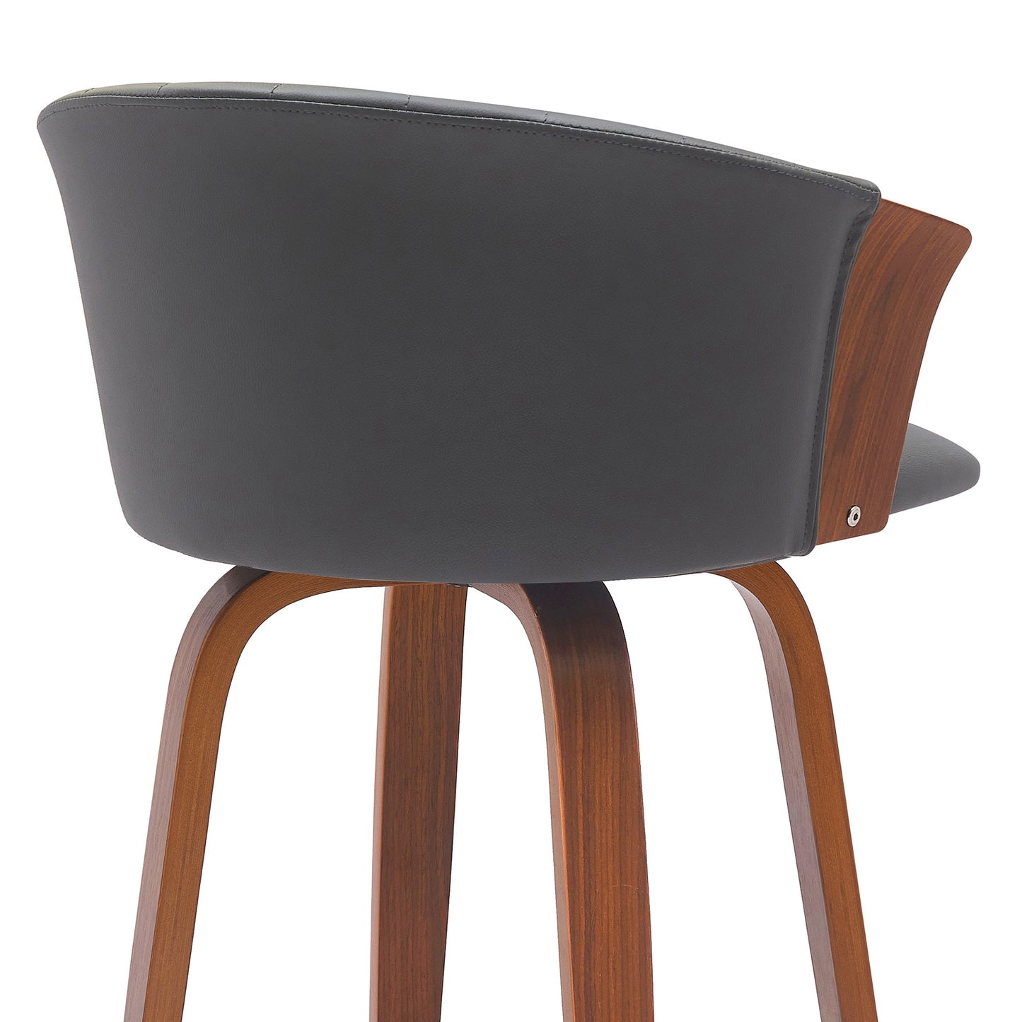 30" Gray And Wood Brown Faux Leather Swivel Bar Height Bar Chair - Loft&Timber