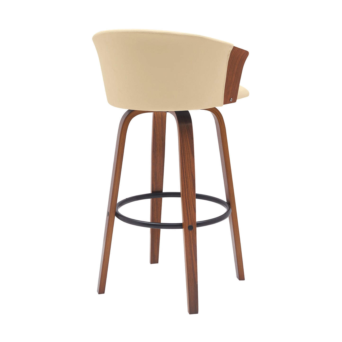 30" Cream And Wood Brown Faux Leather Swivel Bar Height Bar Chair - Loft&Timber