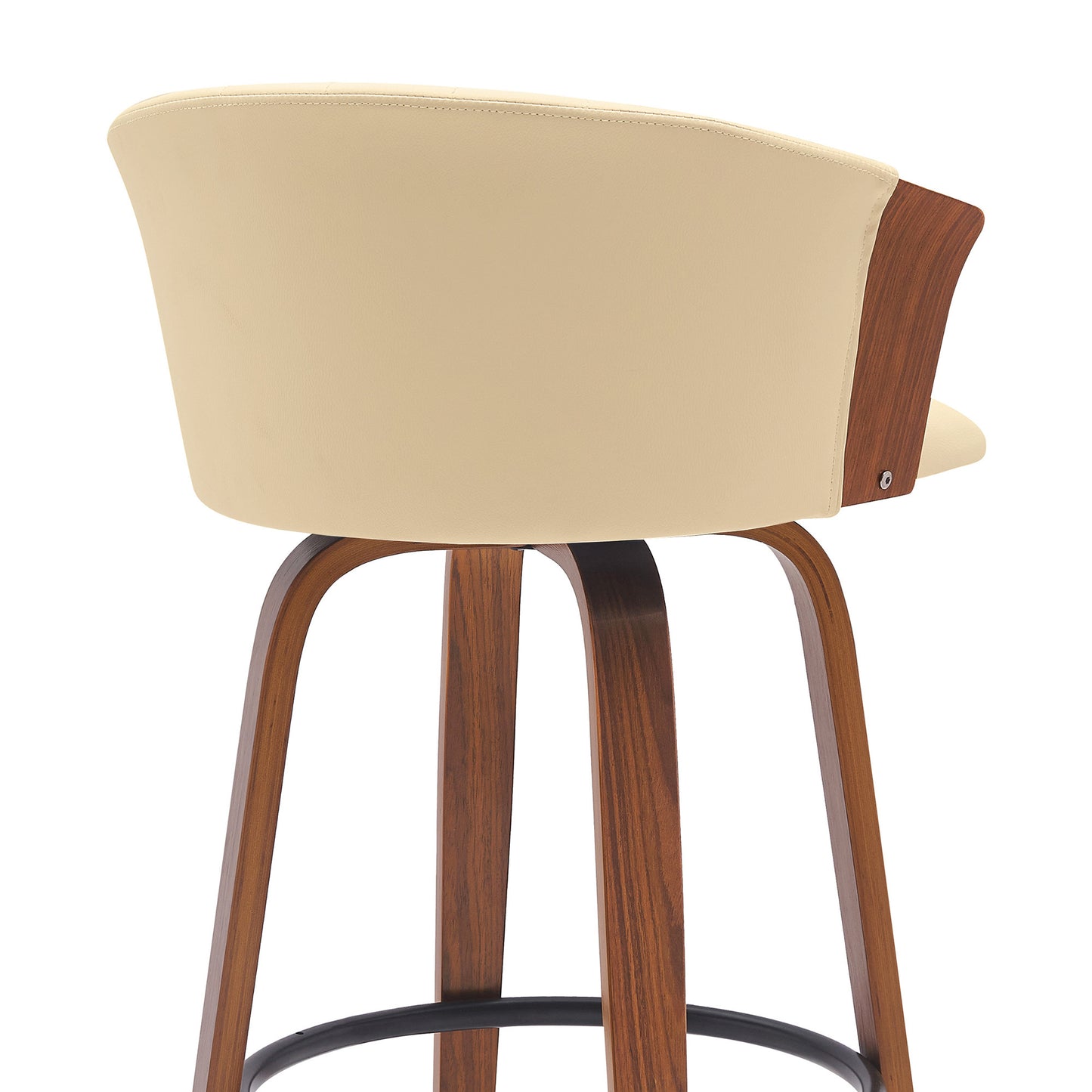30" Cream And Wood Brown Faux Leather Swivel Bar Height Bar Chair - Loft&Timber