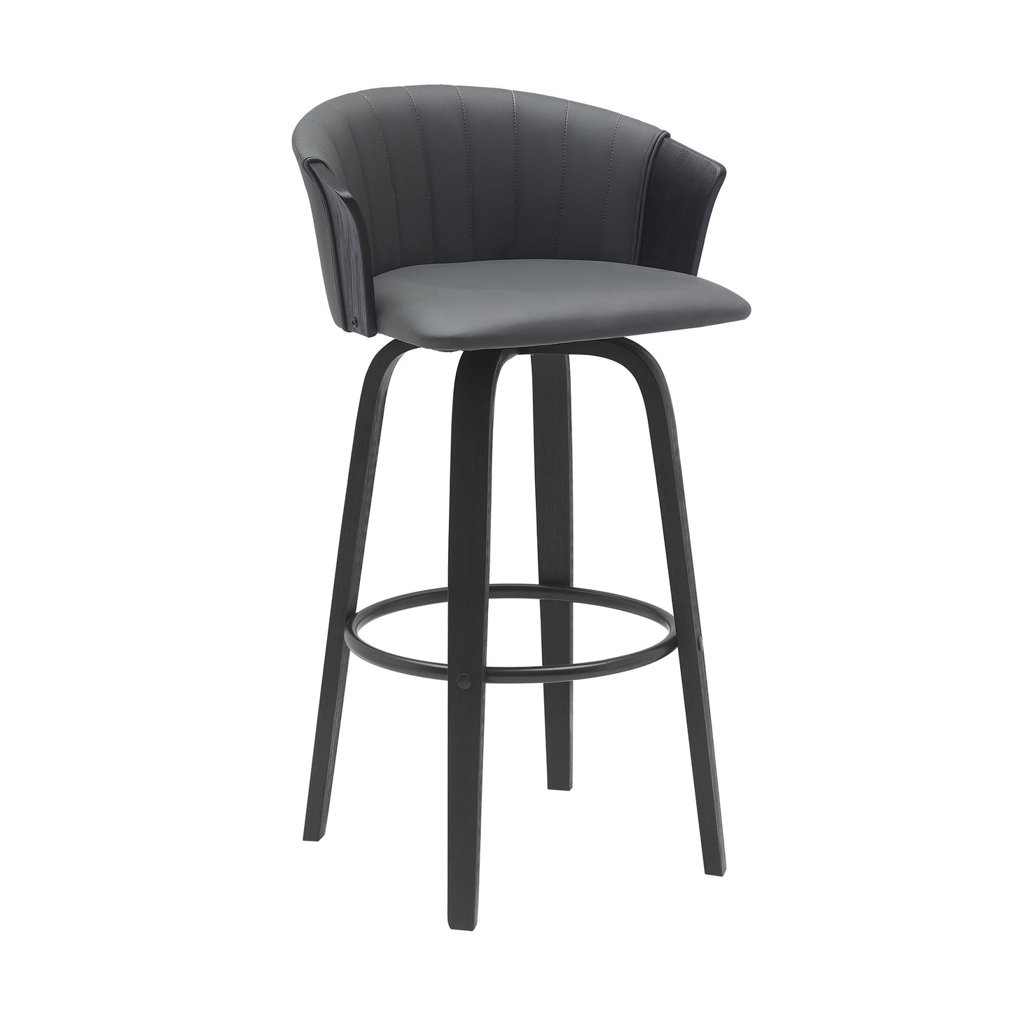30" Gray And Black Faux Leather Swivel Bar Height Bar Chair - Loft&Timber