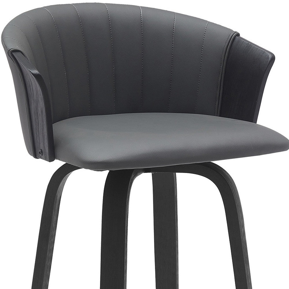 30" Gray And Black Faux Leather Swivel Bar Height Bar Chair - Loft&Timber