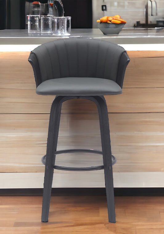 30" Gray And Black Faux Leather Swivel Bar Height Bar Chair - Loft&Timber