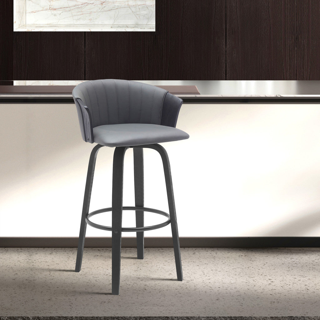 30" Gray And Black Faux Leather Swivel Bar Height Bar Chair - Loft&Timber