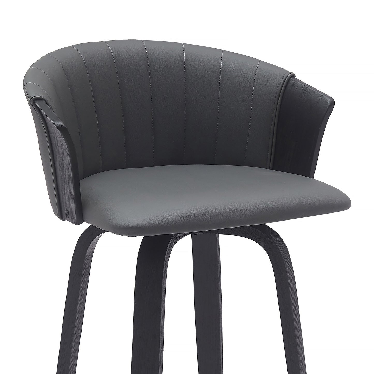 30" Gray And Black Faux Leather Swivel Bar Height Bar Chair - Loft&Timber