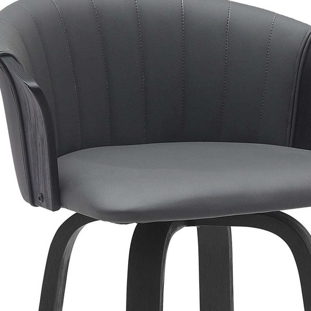 30" Gray And Black Faux Leather Swivel Bar Height Bar Chair - Loft&Timber