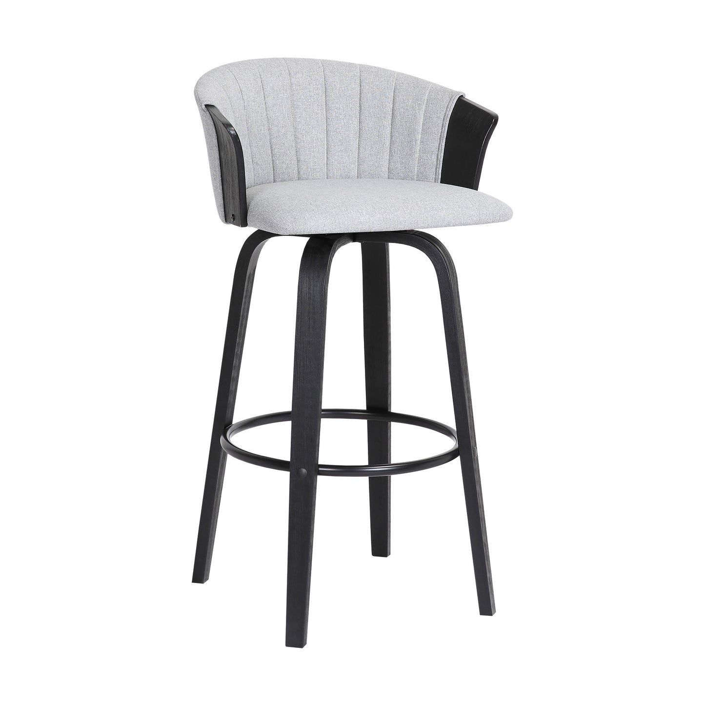 30" Light Gray And Black Fabric Swivel Bar Height Bar Chair - Loft&Timber