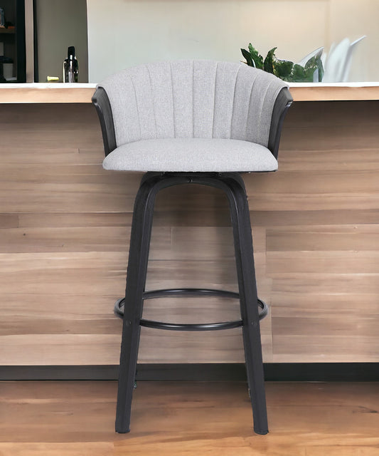 30" Light Gray And Black Fabric Swivel Bar Height Bar Chair - Loft&Timber