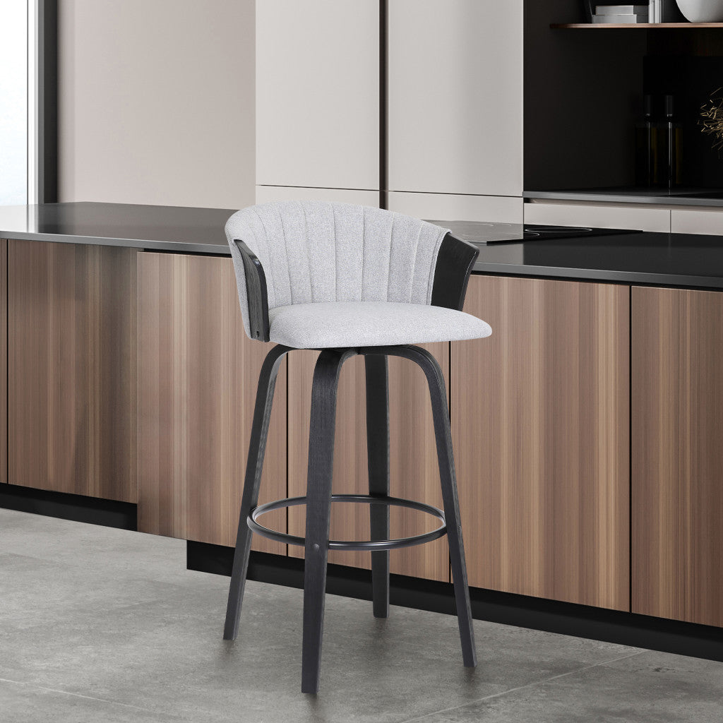 30" Light Gray And Black Fabric Swivel Bar Height Bar Chair - Loft&Timber