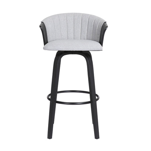 30" Light Gray And Black Fabric Swivel Bar Height Bar Chair - Loft&Timber