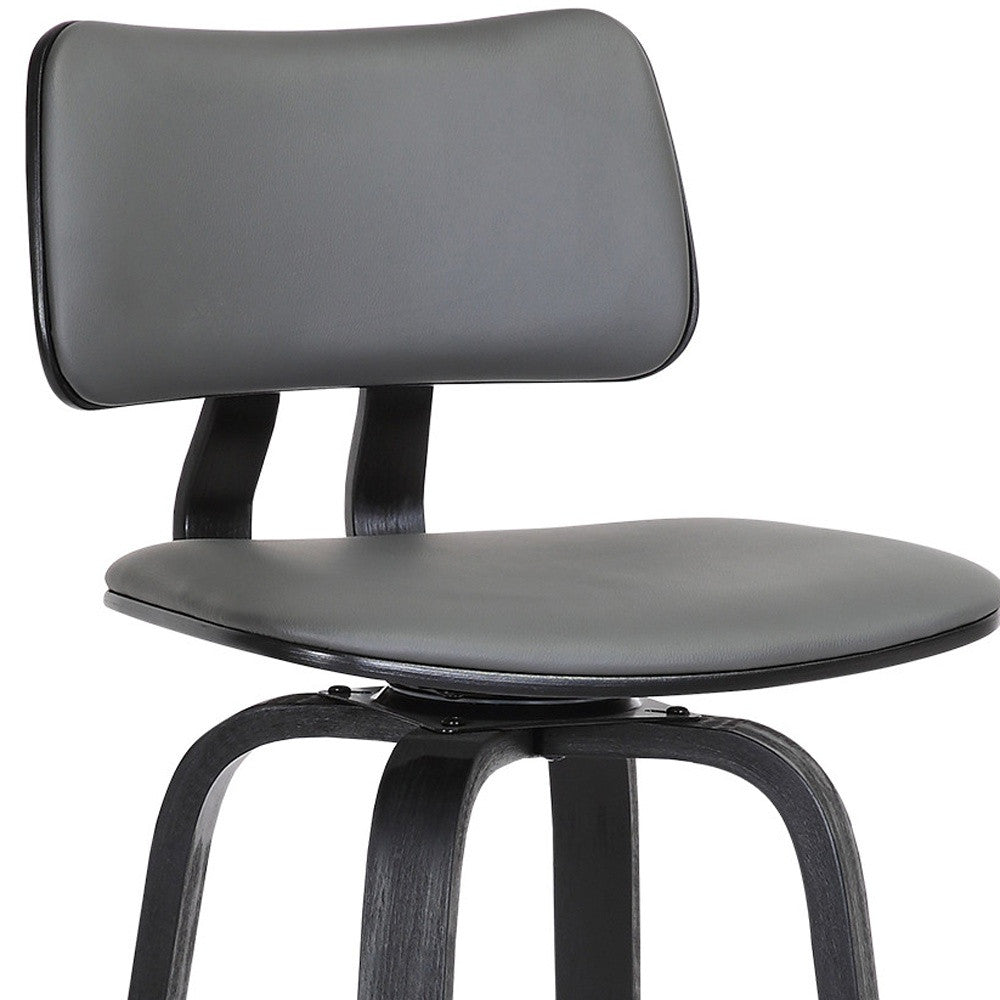 30" Gray And Black Faux Leather Swivel Low Back Bar Height Bar Chair - Loft&Timber