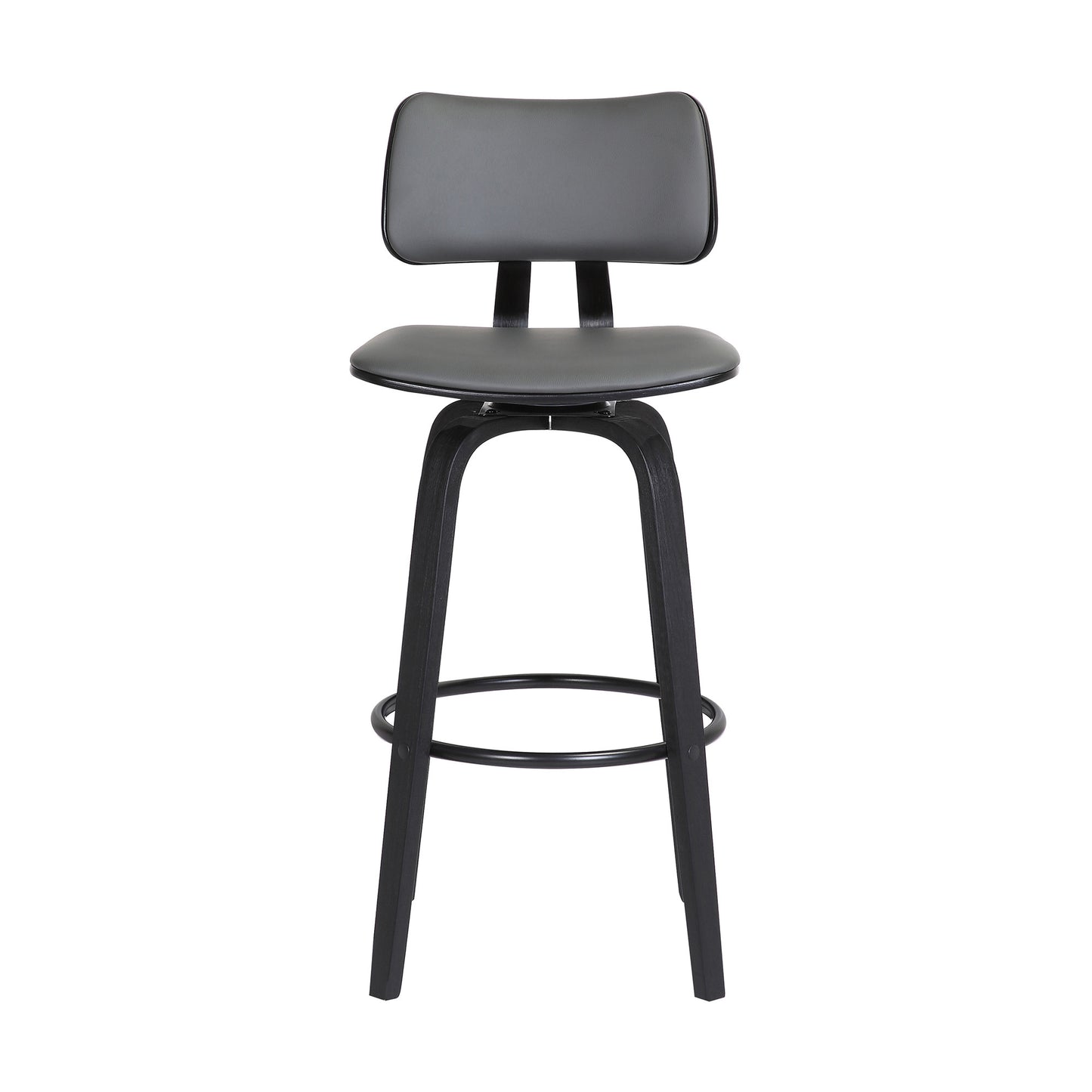 30" Gray And Black Faux Leather Swivel Low Back Bar Height Bar Chair - Loft&Timber