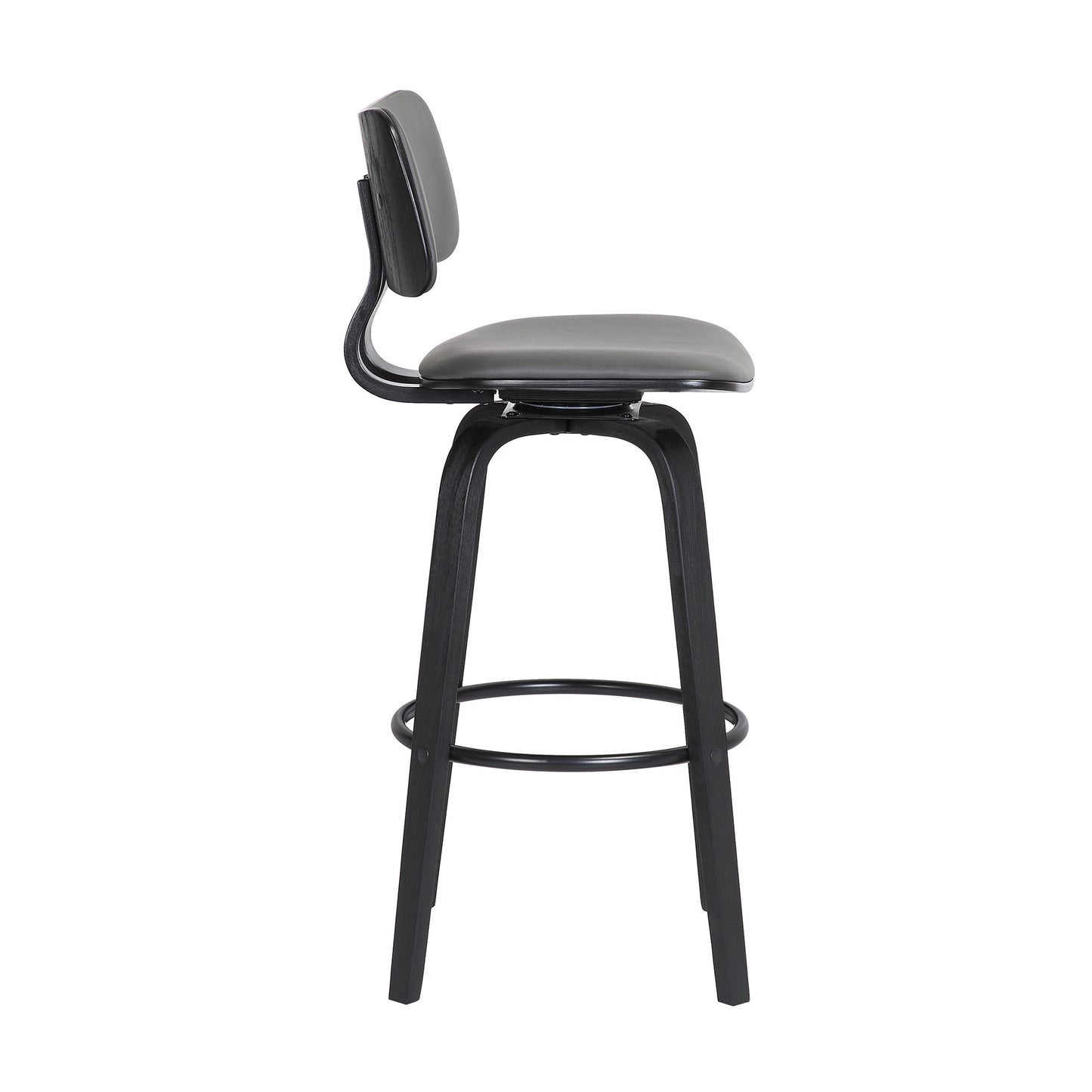 30" Gray And Black Faux Leather Swivel Low Back Bar Height Bar Chair - Loft&Timber