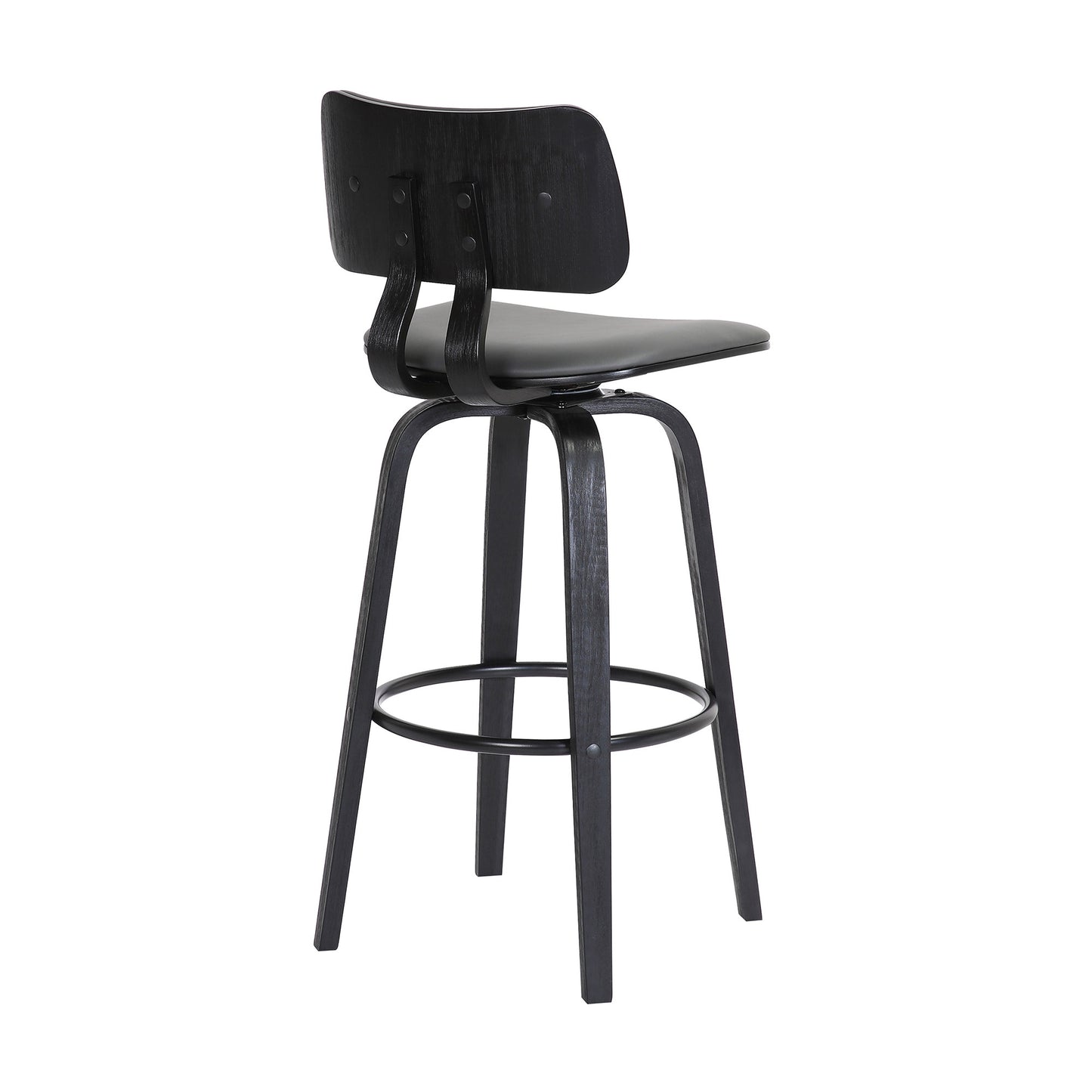 30" Gray And Black Faux Leather Swivel Low Back Bar Height Bar Chair - Loft&Timber