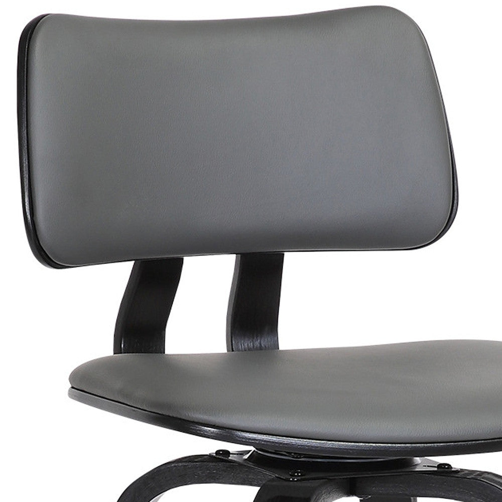 30" Gray And Black Faux Leather Swivel Low Back Bar Height Bar Chair - Loft&Timber