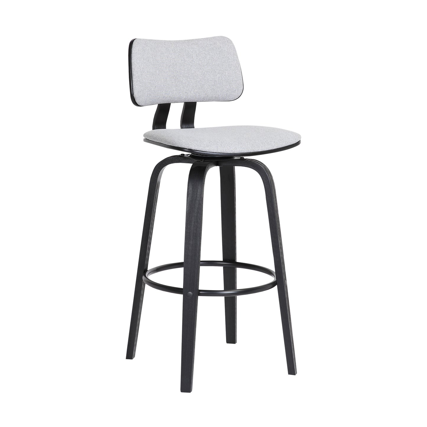 30" Light Gray And Black Fabric Swivel Low Back Bar Height Bar Chair - Loft&Timber