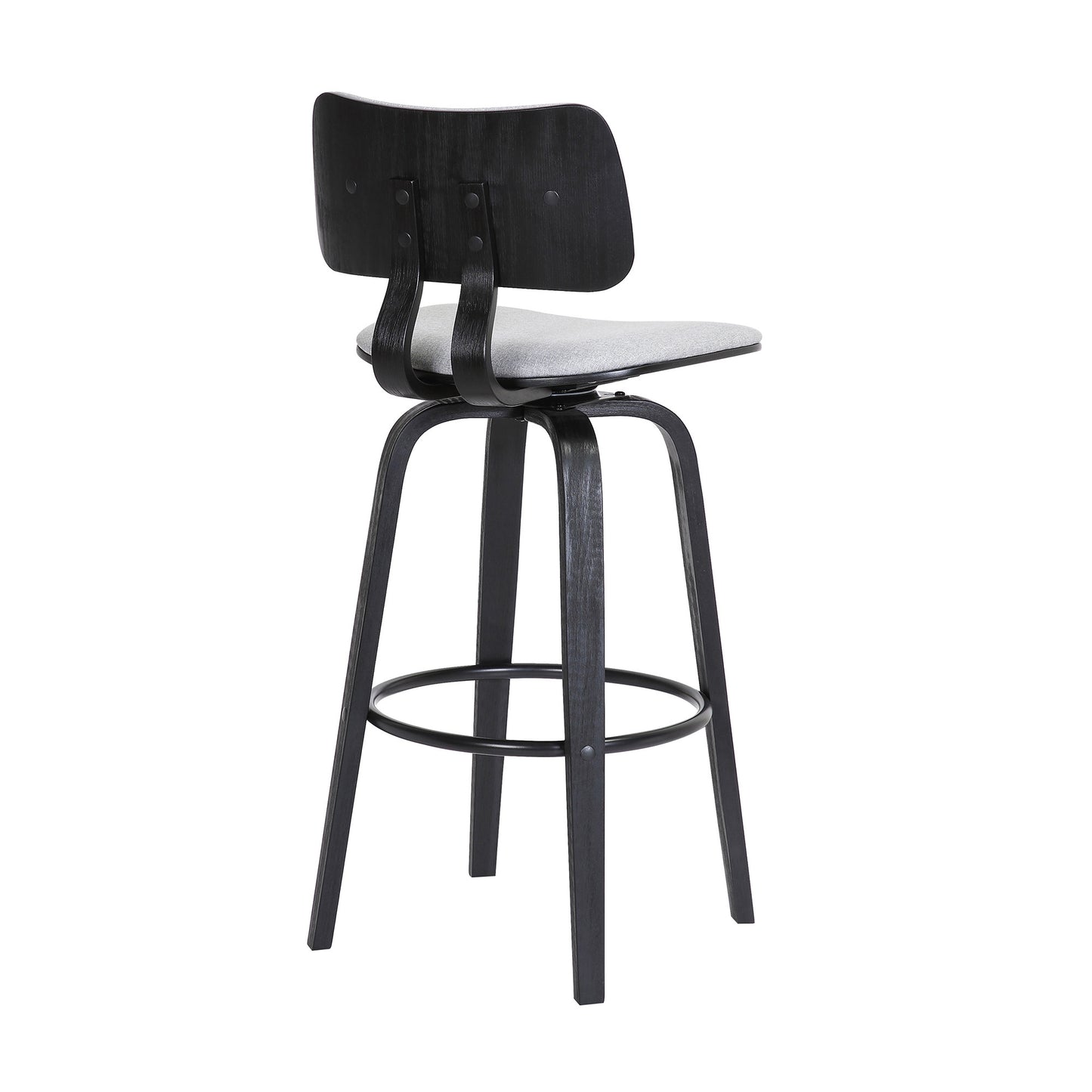 30" Light Gray And Black Fabric Swivel Low Back Bar Height Bar Chair - Loft&Timber