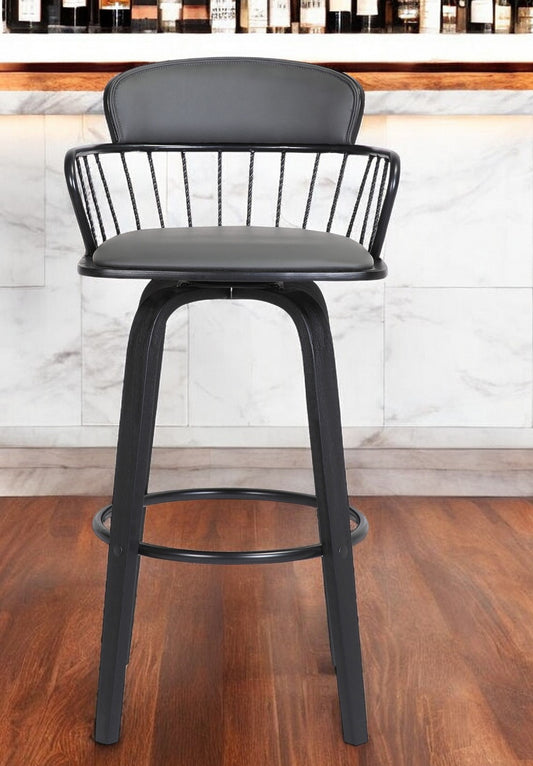 30" Gray And Black Faux Leather Swivel Low Back Bar Height Bar Chair - Loft&Timber