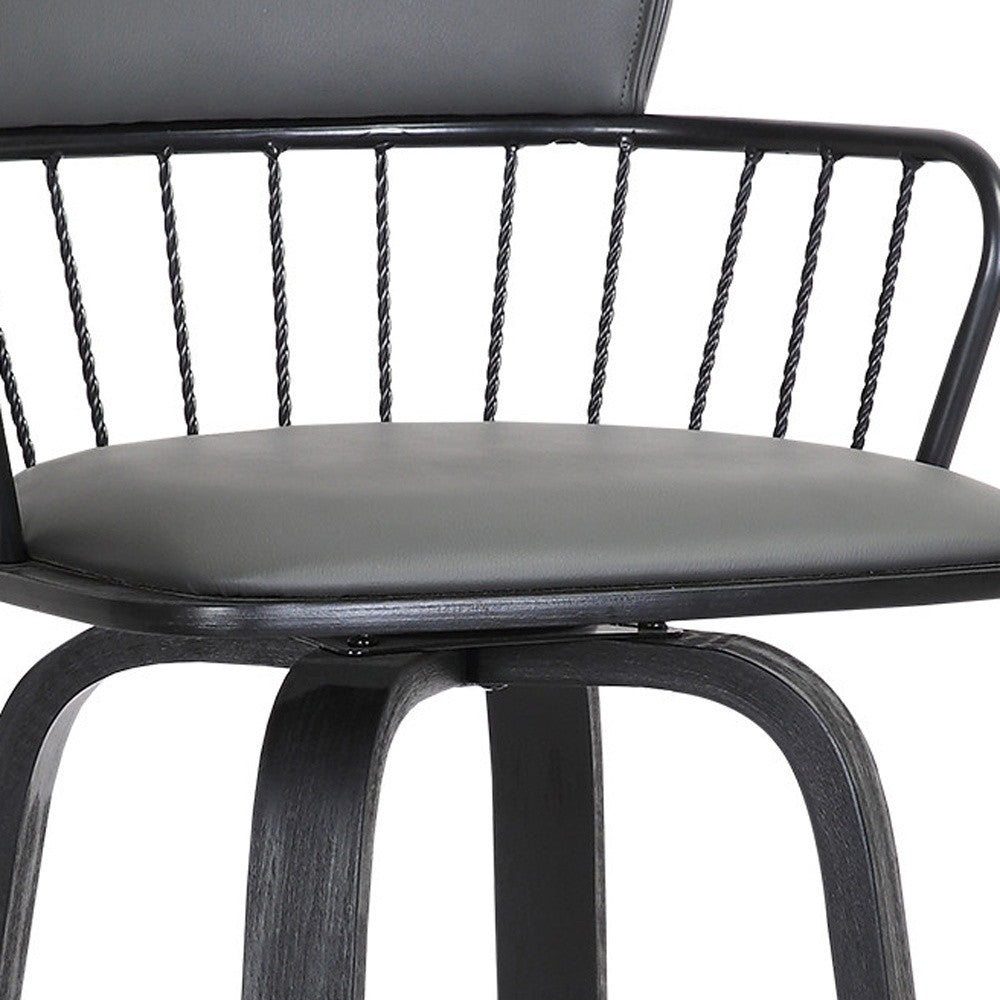 30" Gray And Black Faux Leather Swivel Low Back Bar Height Bar Chair - Loft&Timber