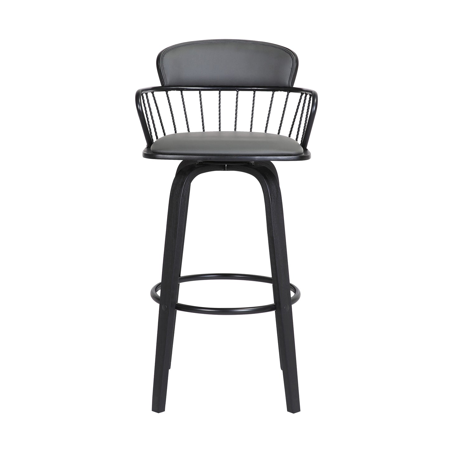 30" Gray And Black Faux Leather Swivel Low Back Bar Height Bar Chair - Loft&Timber