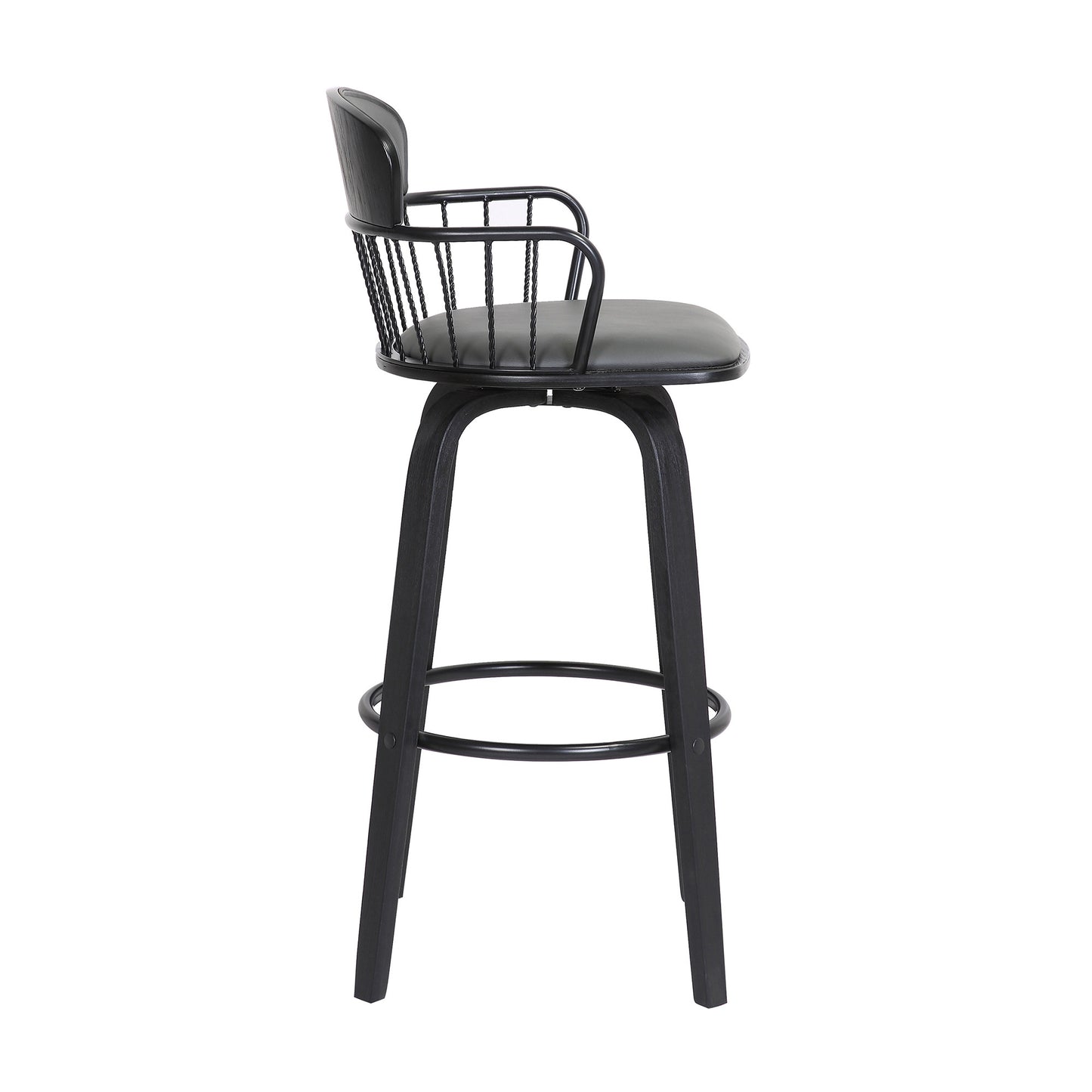 30" Gray And Black Faux Leather Swivel Low Back Bar Height Bar Chair - Loft&Timber