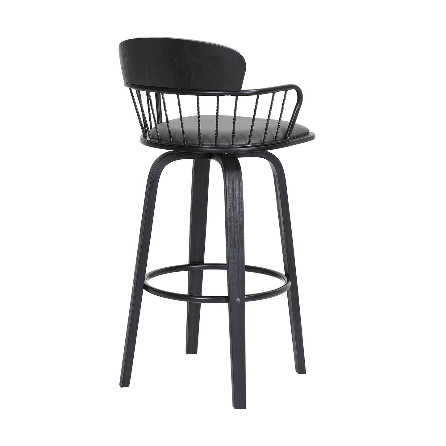30" Gray And Black Faux Leather Swivel Low Back Bar Height Bar Chair - Loft&Timber