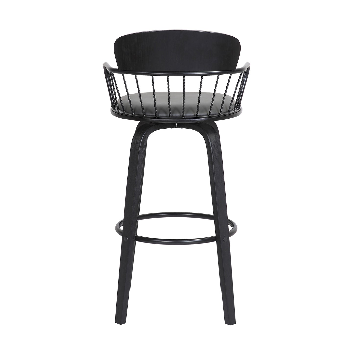 30" Gray And Black Faux Leather Swivel Low Back Bar Height Bar Chair - Loft&Timber