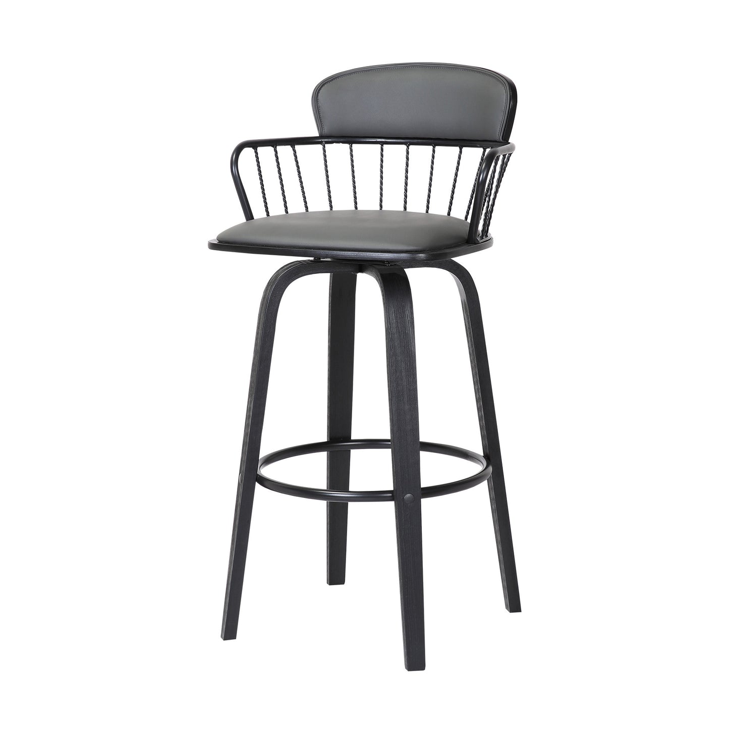 30" Gray And Black Faux Leather Swivel Low Back Bar Height Bar Chair - Loft&Timber