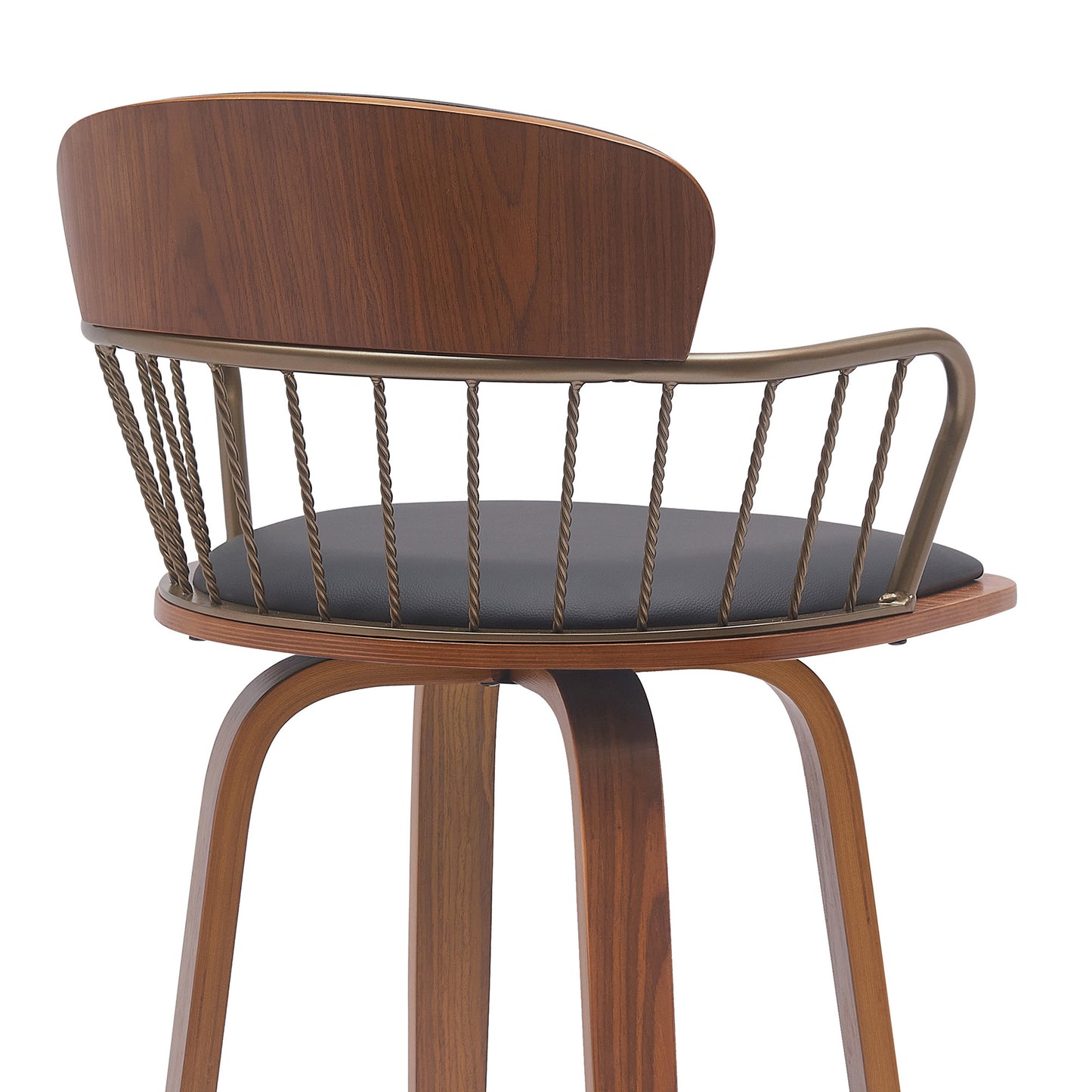 30" Black And Wood Brown Faux Leather Swivel Low Back Bar Height Bar Chair - Loft&Timber
