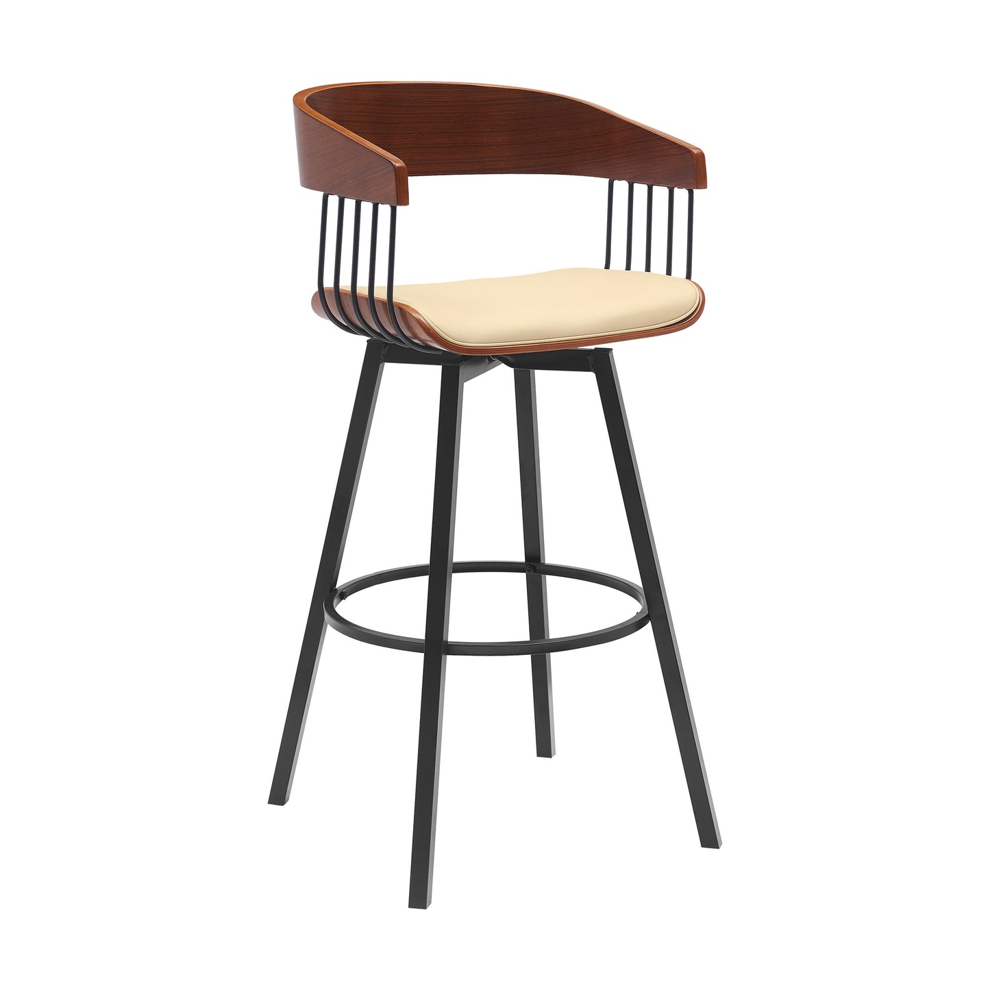 31" Cream and Black Faux Leather with Metal Swivel Bar Height Bar Chair - Loft&Timber