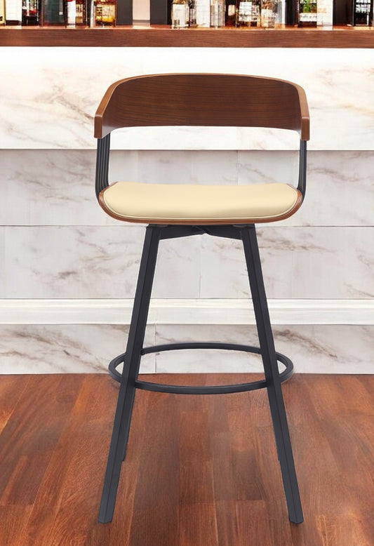 31" Cream and Black Faux Leather with Metal Swivel Bar Height Bar Chair - Loft&Timber