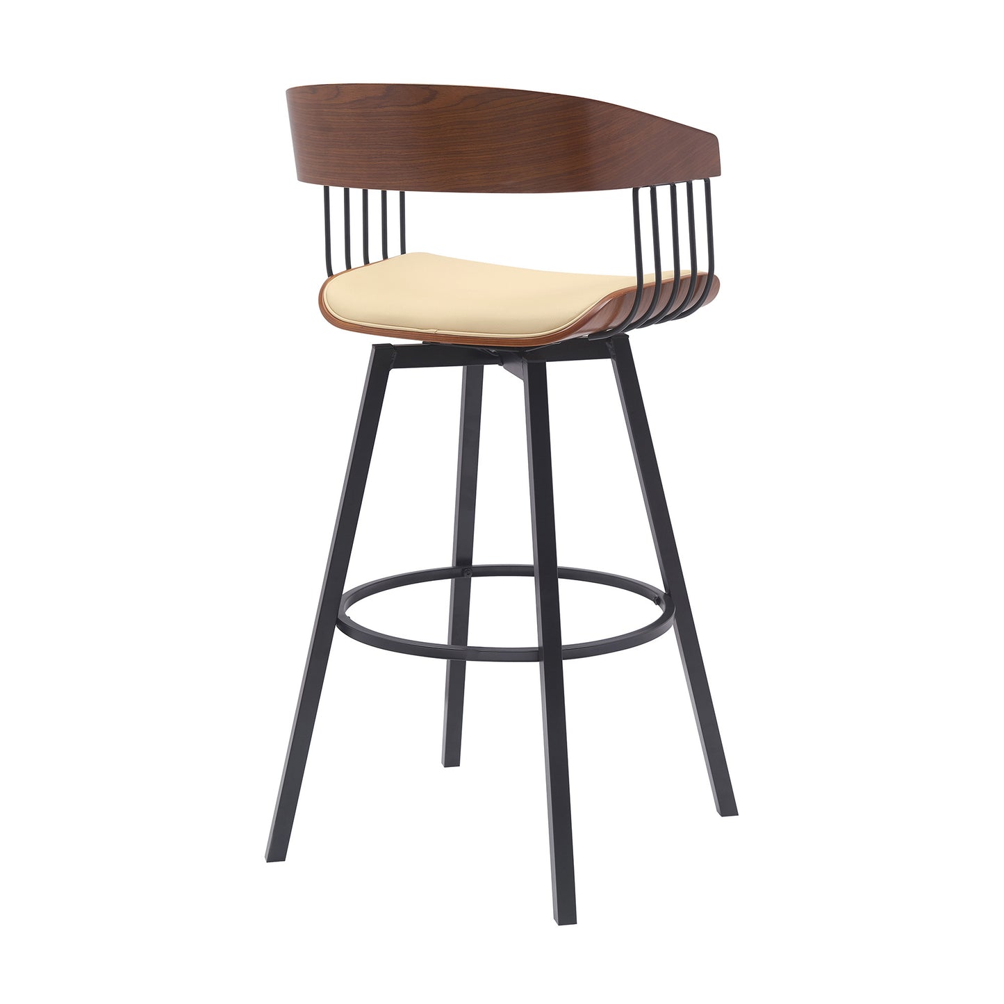 31" Cream and Black Faux Leather with Metal Swivel Bar Height Bar Chair - Loft&Timber
